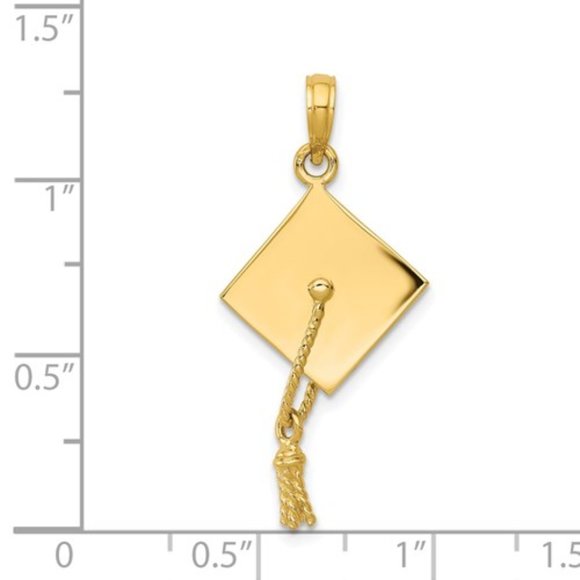 14k Yellow Gold 3-D Graduation Cap Pendant - Picture 4 of 4